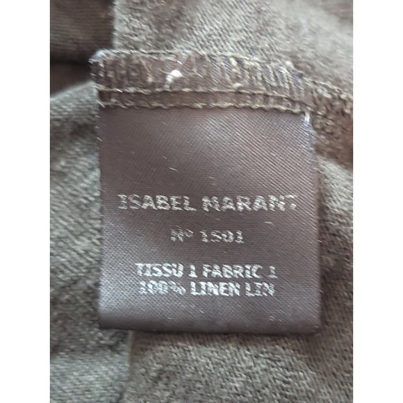 ISABEL MARANT Étoile Scoop Neck 3/4 sleeve dark army green shirt 100% linen Sz S - Picture 5 of 8